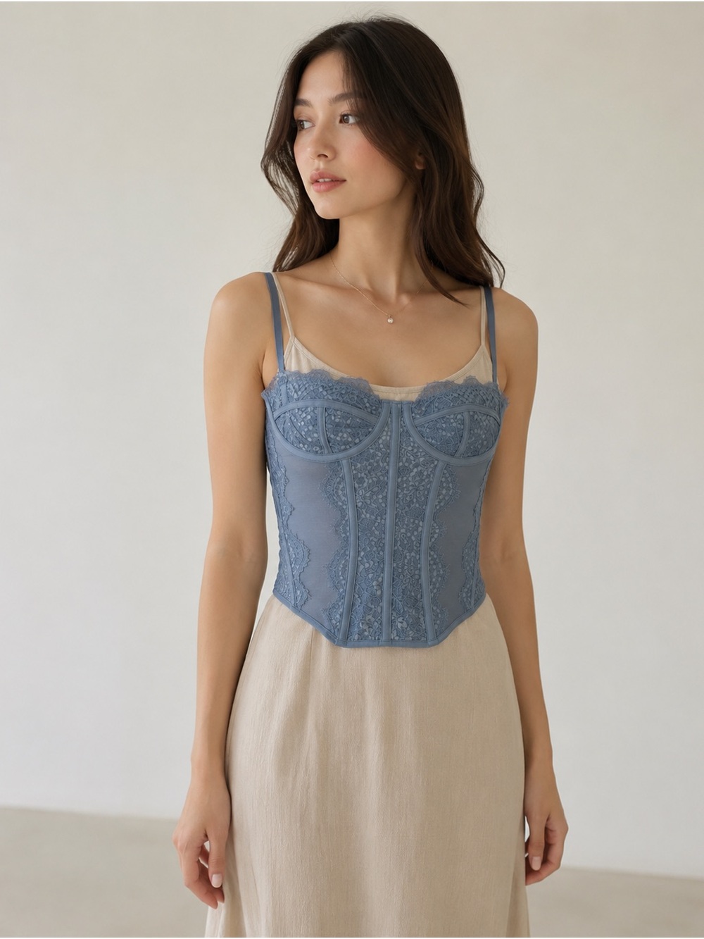 Urban Outfitters Lace Corset Cami in Dusty Blue